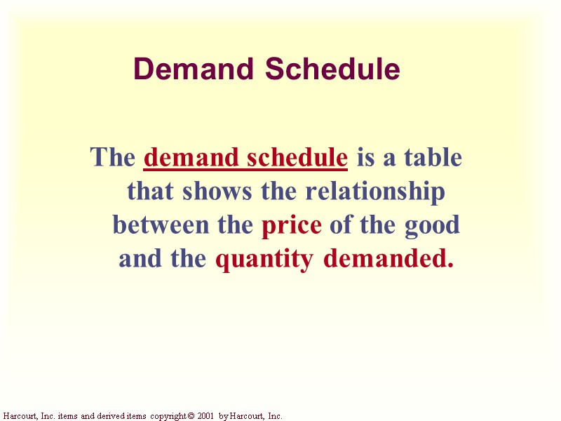 Demand Schedule The demand schedule is a table  that shows the relationship 